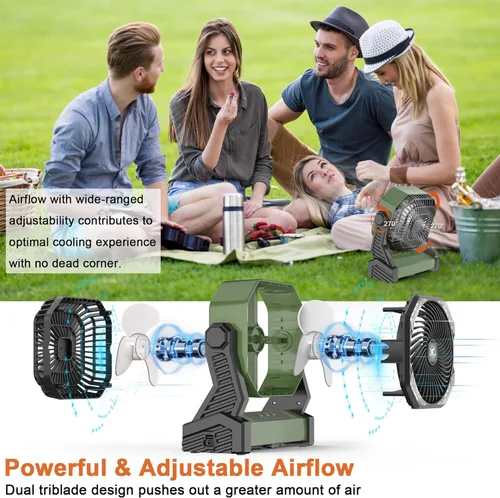 Miniatura 3 de KITWLEMEN - Ventilador de campamento alimentado por batería de 20 000 mAh, refrigeración máxima de 58 horas, 4 velocidades, luz brillante y gancho