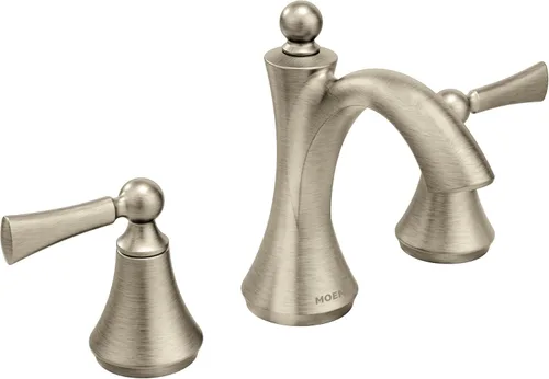 Moen Wynford T4520BN - Grifo de baño de arco alto de dos manijas de níquel cepillado con manijas de palanca, requiere válvula, T4520BN cepillado
