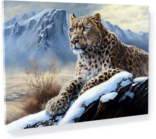 Miniatura 30 de Sense Canvas Arte en lienzo con retrato de leopardo verde 2 – Decoración del hogar para pared, póster grande 40 x 30 / 0.75 pulgadas