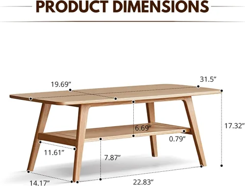Miniatura 2 de Mesa de centro de madera maciza, moderna mesa de centro de madera con estante de almacenamiento para sala de estar, apartamento y oficina