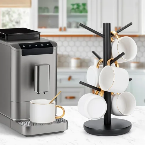 Miniatura 4 de MyLifeUNIT Árbol Portatarjetas, Soporte para Tazas Giratorias 360° con 6 Ganchos, Organizador de Soporte para Tazas de Café de Madera para Encimera