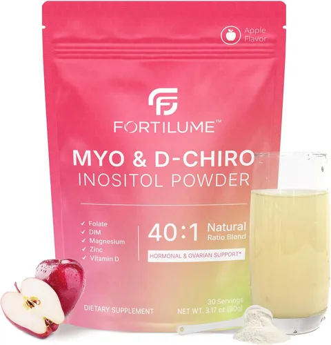 Myo & D-Chiro - Polvo de inositol en polvo 40:1 para equilibrio hormonal de las mujeres y apoyo ovárico, con folato, DIM, zinc, glicinato de