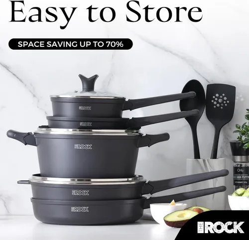 Miniatura 8 de THE ROCK SOHO - Juego de utensilios de cocina de 15 piezas, ollas y sartenes antiadherentes con ROCK.TEC, compacto para cocinas urbanas, no se pega