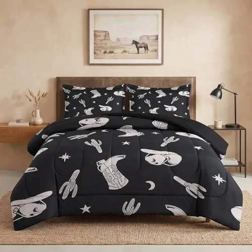 Miniatura 17 de Pamnest Juego de edredón tamaño Twin, ropa de cama suave retro vaquera occidental de 2 piezas para niños y adultos, juego de edredón estético