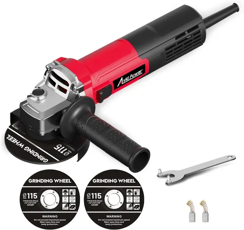AVID POWER Amoladora angular de 4-1/2 pulgadas, amoladora eléctrica de 750 W, 6.5 amperios, 11500 RPM, con muelas, mango auxiliar, llave para moler