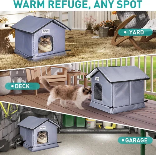 Miniatura 7 de TailTastic Casa para Gatos de Exterior Resistente a la Intemperie y Aislada - Base Sin Costuras Se Mantiene Seca, Fácil Montaje, Refugio Cálido