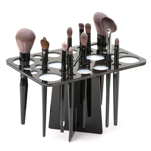 Miniatura 2 de Luckyiren Escurridor acrílico para cepillos, soporte plegable con 28 ranuras para pinceles de uñas, pintura y maquillaje, negro, unisex, ideal