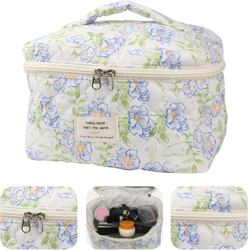 Miniatura 4 de NATINSA Linda bolsa de maquillaje para mujeres (2 piezas), bolsas de cosméticos de viaje, bolsa organizadora de aseo acolchada coqueta con flores