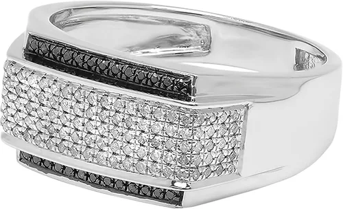 Miniatura 2 de Dazzlingrock Collection Anillo de plata de ley 925 con diseño de diamantes blancos y negros de 0,45 quilates para hombre