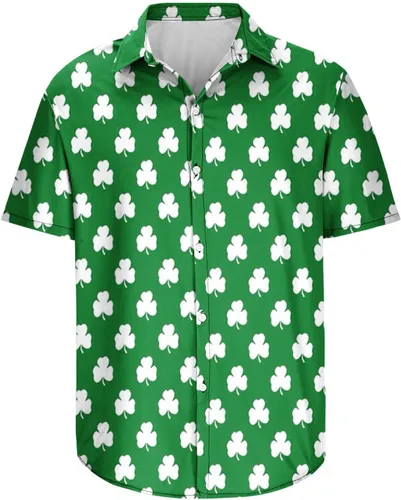 Miniatura 4 de St.Patrick's Day Tee Shirts for Men Shamrock Printed Lapel Blouse T-Shirts Short Sleeve Graphic Tshirt Tops Funny