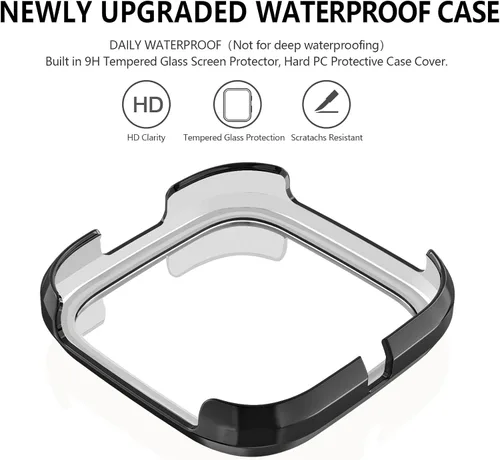 Miniatura 3 de Tobfit Funda rígida de policarbonato integrado de vidrio templado para Fitbit Versa 2, duradera y ultrafina, resistente a los arañazos, funda
