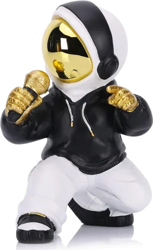 Miniatura 9 de Figura de astronauta, escultura de astronauta en oro negro, estatua de astronauta, regalo para niños, decoración de habitación para hombres, hogar