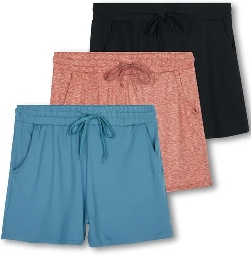 Real Essentials Paquete de 3 pantalones cortos suaves y cómodos para niña, con cordón, pantalones cortos deportivos de yoga con bolsillos
