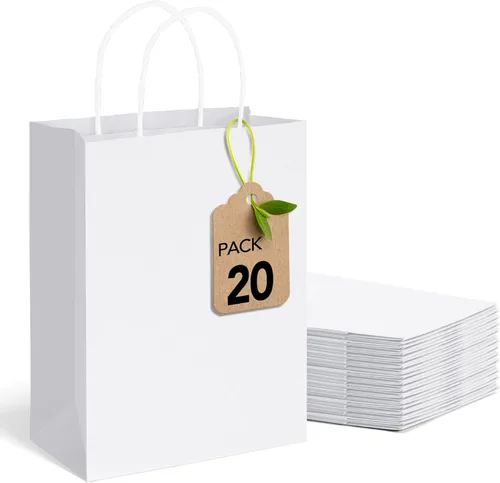 Miniatura 10 de Bolsas de regalo de papel kraft Mesha 200 unidades 5.25 x 3.75 x 8 pulgadas, pequeñas bolsas de papel negro con asas a granel para pequeñas