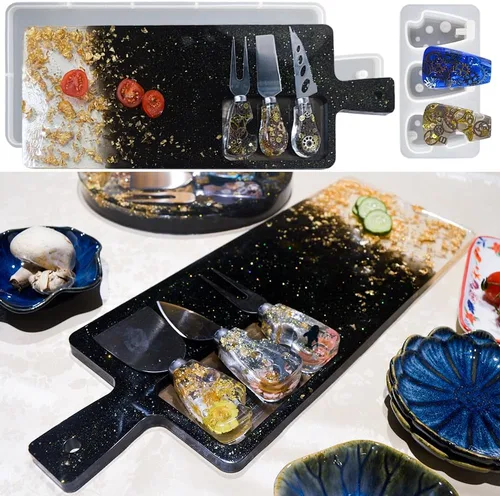 Miniatura 9 de Moldes de resina de vajilla, bandeja de mango cuadrado, molde de resina de silicona, forma de queso, cuchillo de empuñadura, tenedor, mango, moldes