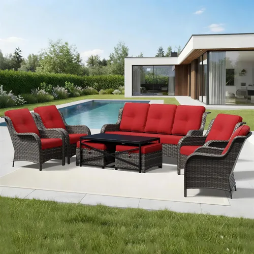 Miniatura 29 de Joyside Juego de sillas de mimbre para patio, juego de 3 piezas de mimbre para exteriores con 2 sillas reposabrazos y 1 mesa auxiliar para terraza