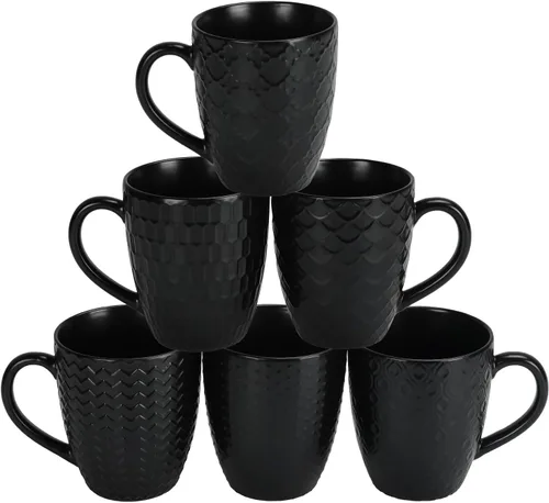 Miniatura 10 de Schliersee Juego de 6 tazas de café de cerámica blanca de 12 onzas, elegantes tazas de café en relieve para café, té, leche, cacao, cereales Tazas