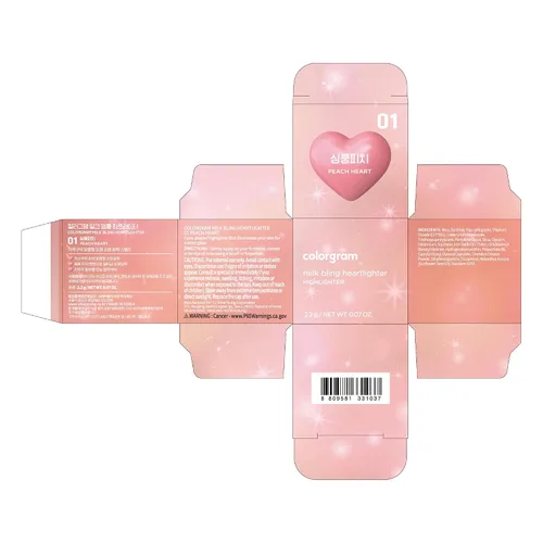 Miniatura 2 de COLORGRAM Milk Bling Heartlighter 01 Peach Heart Resaltador cremoso versátil sedoso con acabado brillante, brillo suave y natural, perfecto