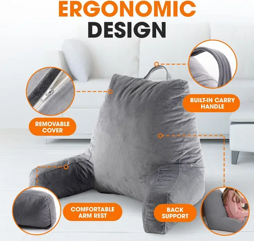 Miniatura 5 de Cheer Collection - Almohada de lectura y juego de espuma con reposabrazos y funda de terciopelo lavable