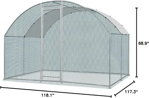 Miniatura 9 de VINGLI Gallinero grande de metal, espaciosa jaula para aves de corral con cubierta impermeable y anti-UV, corral para pollo al aire libre