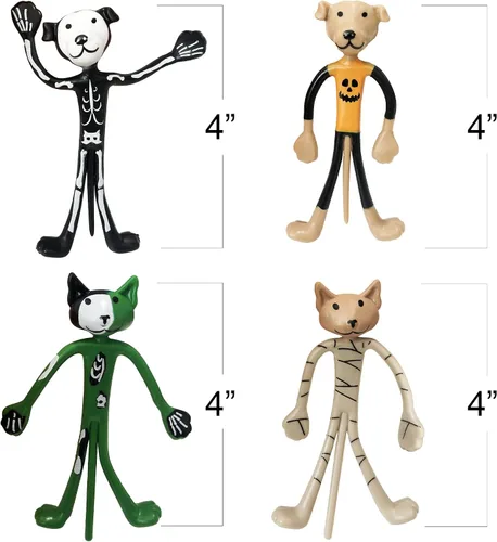 Miniatura 3 de ArtCreativity Halloween Bendable Figures - Set of 12 Flexible Dog and Cat Toys in 4 Spooky Designs, Fun Halloween Toys for Kids, Non-Candy Trick or
