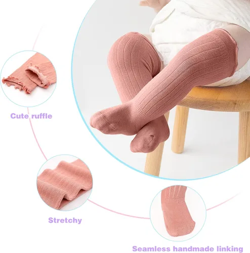 Miniatura 3 de Aaronano Calcetines hasta la rodilla para bebé niña, calcetines antideslizantes para niños pequeños, tubo con volantes, uniforme para recién