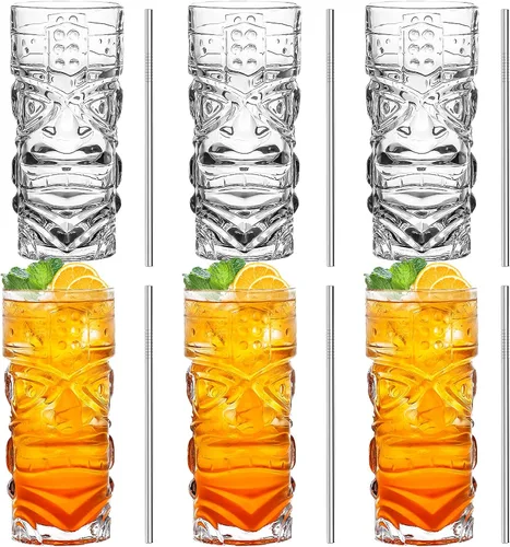 Juego de vasos Tiki transparentes de 6 a 14 onzas, modernos vasos de cóctel Tiki perfectos para cócteles exóticos, Mai Tai, cócteles de estilo