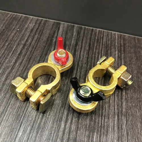 Miniatura 3 de 1 par de abrazaderas ajustables de terminal de cable de batería de latón para poste superior de coche, conectores universales negativos y positivos
