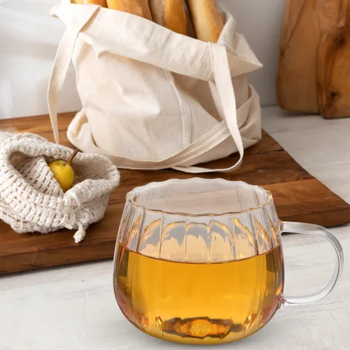 Miniatura 9 de STOBOK 2 tazas transparentes, 11.8 fl oz, tazas de vidrio en forma de calabaza con mango para leche, leche, capuchino, expreso, bebidas calientes