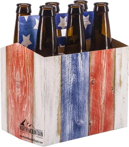 North Mountain Supply Paquete de 6 portadores de botellas de cerveza y soda de 12 onzas – Weathered Boards American Flag – Paquete de 20