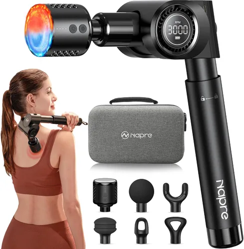 NAPRE Pistola de masaje con calor y cabeza fría, masajeador de espalda de percusión de tejido profundo para alivio del dolor muscular/cuello/cuerpo