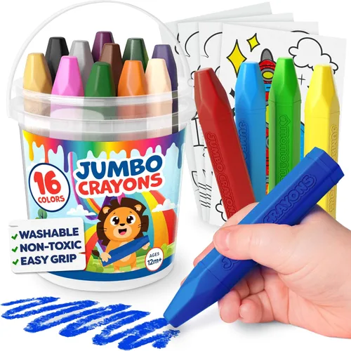 Crayones jumbo para niños pequeños de 1 a 3 años – 16 piezas de crayones para niños de 4 a 8 años, 1 – 3 2 – 4 – con hojas de colores impresas y PDF