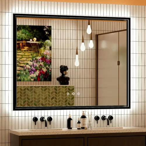 Miniatura 14 de Espejo de baño LED negro de 20 x 28 pulgadas con luces delanteras y traseras 3000K/4500K/6000K, Stepless Dimmable, Anti-Fog, Memory Function, ETL