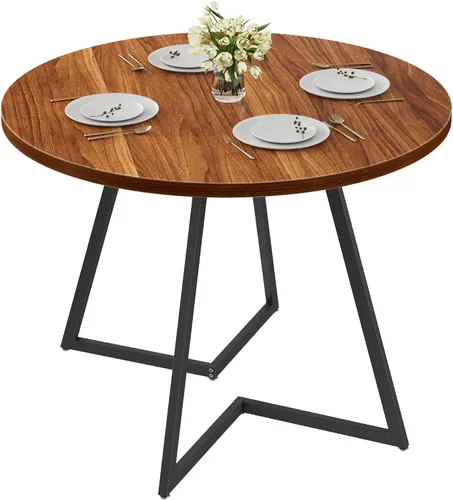 Miniatura 8 de VECELO Mesa de comedor redonda de 35 pulgadas para 4, tapa de mesa de grano de madera y marco de acero resistente, para cocina, sala de estar, fácil