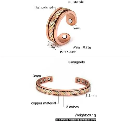 Miniatura 2 de Juego de joyas de cobre magnético con anillo de energía curativa para mujer, brazalete ajustable, brazaletes C (tipo 2)