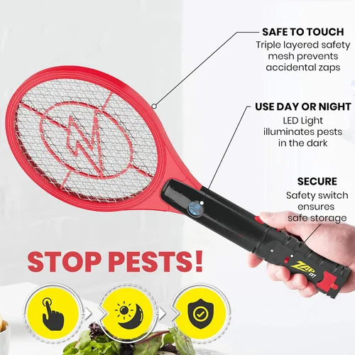 Miniatura 3 de Zap It Bug Zapper - Raqueta mata mosquitos recargable de 4000 voltios, cable de carga USB, Paquete de 2