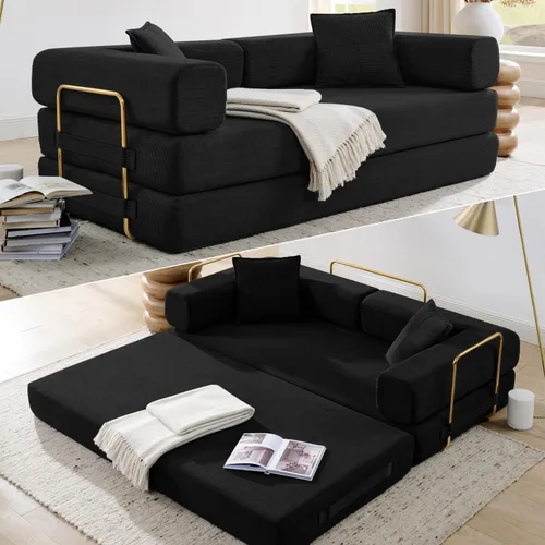 Miniatura 23 de HANXIN Sofá cama convertible de 78 pulgadas, sofá cama plegable con marco de forma fija, sofá biplaza sin hueso futón con cama extraíble, no Beige