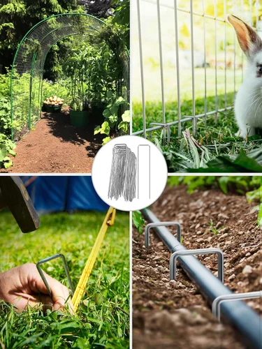 Miniatura 6 de GROWNEER Paquete de 100 grapas de jardín de 12 pulgadas, calibre 11, resistentes estacas de jardín de acero galvanizado en forma de U, estacas