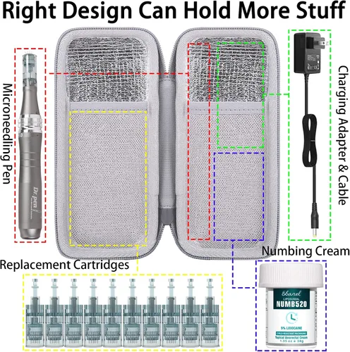 Miniatura 7 de Aenllosi Funda rígida compatible con bolígrafo de microagujas profesional y cartuchos reemplazables, soporte protector para bolígrafo Derma Gris