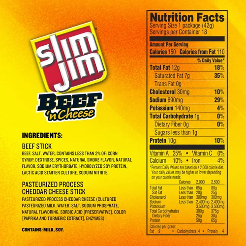 Miniatura 7 de Slim Jim Beef & Cheese Stick, sabor suave, 1.5 oz. 18Contado, paquete de 6