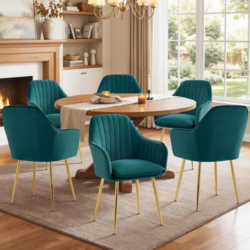 Miniatura 21 de AVAWING Modern Living - Juego de 2 sillas con reposabrazos decorativos para sala de estar, comedor, de terciopelo, tapizado, de mediados de siglo
