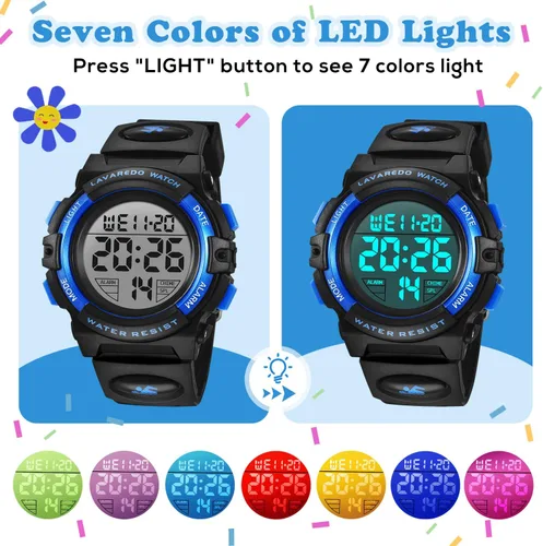 Miniatura 4 de Reloj analógico para niños, reloj para niños de 6 a 15 años, reloj digital para deportes al aire libre, multifuncional con cronógrafo LED 50 M