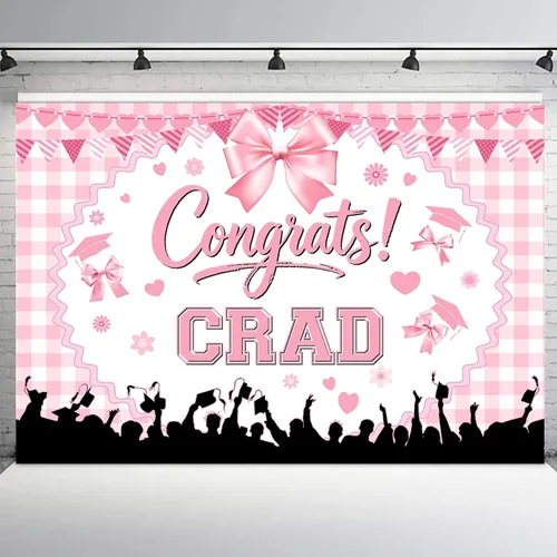 Miniatura 12 de Telón de fondo de graduación de 5 x 3 pies para sesión de fotos, globos negros y dorados, felicitaciones, graduados, clase de 2025, felicitaciones