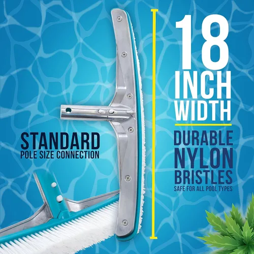 Miniatura 3 de U.S. Pool Supply Cabezal de cepillo de piscina para piscinas enterradas, cepillo de piscina de 18 pulgadas con mango de poste, cepillos de cerdas