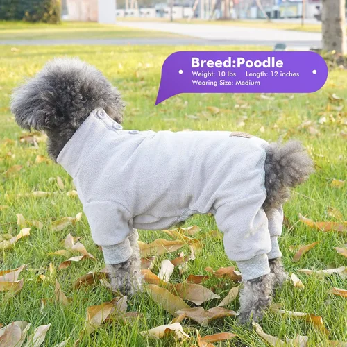 Miniatura 7 de cyeollo Pijama de forro polar para perro, abrigo térmico para perro, overol elástico, pijamas cálidas para mascotas para perros pequeños, color gris