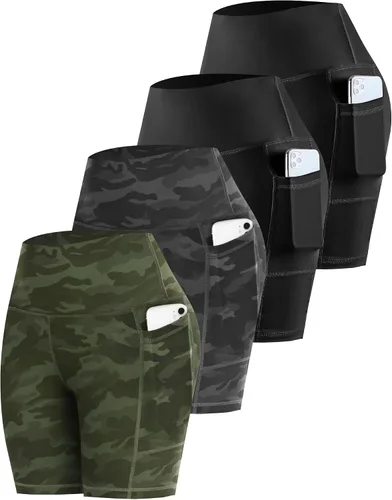 Miniatura 48 de CHRLEISURE - Pantalones cortos de ciclismo para mujer con bolsillos de licra, cintura alta, con control de abdomen para entrenamiento, yoga