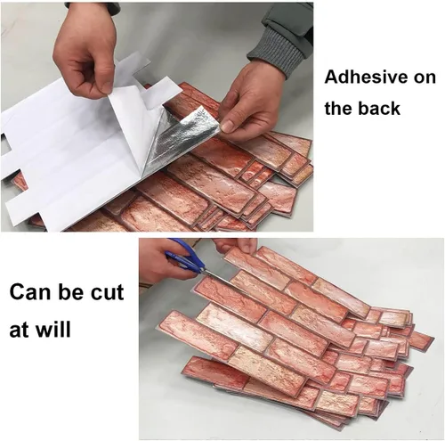 Miniatura 3 de Papel tapiz autoadhesivo 3D, papel de palo impreso antiguo de ladrillo sintético, papel tapiz para despegar y pegar, papel tapiz de ladrillo, papel