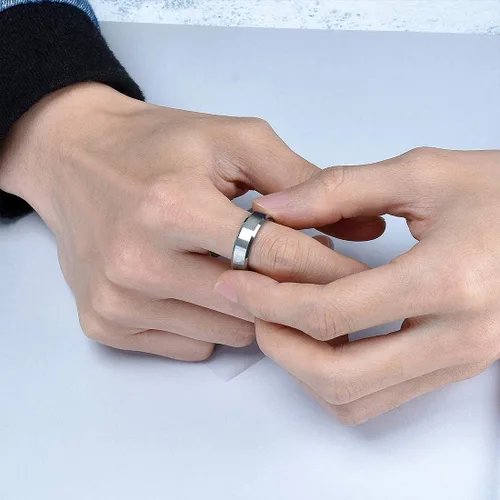 Miniatura 4 de King Will Anillo de boda de tungsteno para hombre, disponible en 15/64 a 25/64 de pulgada (6 a 10 mm), negro/plata, acabado mate, borde pulido