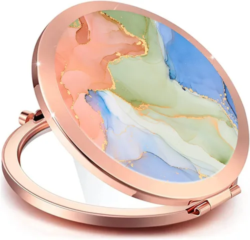 Miniatura 31 de Espejo compacto para mujeres, mini espejo redondo de maquillaje de viaje de bolsillo, bonito espejo de bolsillo plegable portátil pequeño para Flor
