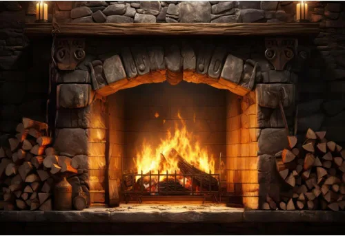 Yeele Telón de fondo vintage de 5 x 3 pies para chimenea de leña flameante, ladrillo de piedra retro, fondo de fotografía para decoración de sala de